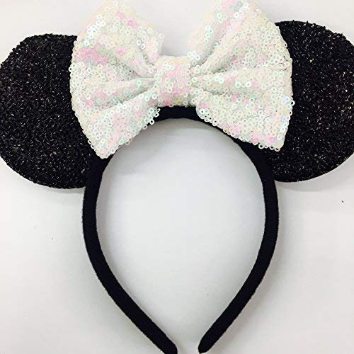 Iridescent Minnie Ears, White Mickey Ears, Wedding White Minnie Ears, Sparkly Mouse Ears, Bride Ears