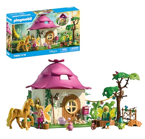 PLAYMOBIL | Magic Unicorns | Casa de Hadas con Unicornio Dorado y establo | con Guirnalda Luminosa para Noches mágicas | Juguete Creativo para niños a Partir de 4 años | 71838