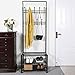 SONGMICS Entryway Coat Rack with Storage Shoe Rack Hallway Organizer 18 Hooks and 3-Tier Shelves Metal Black
