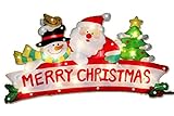 Christmas Window Decoration - Glitter Snowman Santa Merry Christmas Sign With 20 Lights Double Sided