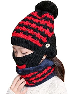 Unisex-baby Smiling face Mask Knit Skull Caps Beanie Hats Scarf set