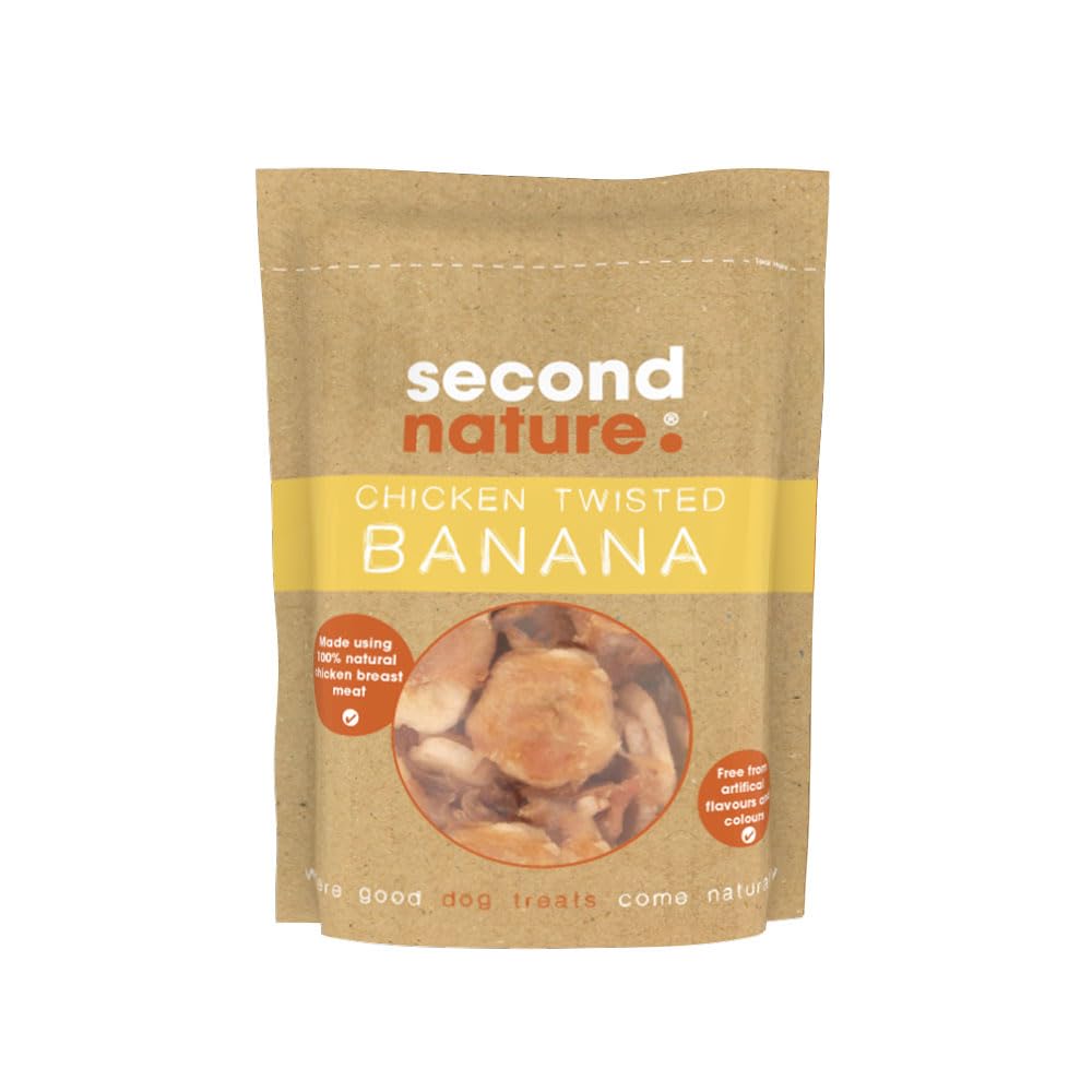 Second Nature Chicken Twisted Banana Dog Treats, 12 Pack (85g Each) - Healthy & Natural Dog Training Treats