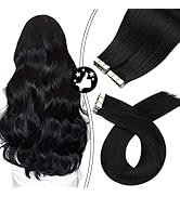 Moresoo Tape in Hair Extensions Human Hair 18 Inch Black Hair Extensions Full Head Tape in Extens...