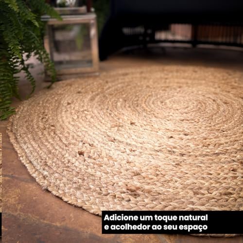 Tapete Juta Fibra Natural Feito a Mão Redondo Sala Quarto Entrada Decorativo Trançado Artesanal (Pequeno)