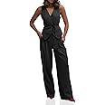 Cicy Bell Womens 2 Piece Outfits V Neck Tie Waist Blazer Vest and Wide Leg Business Casual Suit Pants Sets