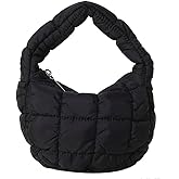 Mini Puffy Quilted Handbag Soft Puffer Tote Bag for Women Cute Wrist Bubble Bag Lightweight Nylon Clutch Purse