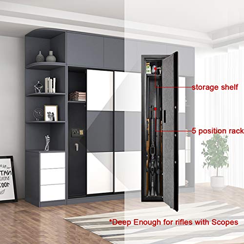 Moutec Large Electronic Rifle Safe, Quick Access 5-Gun Large Metal Rifle Gun Security Cabinet (with/Without Scope) with Pistol/Handgun Lock Box