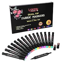 LOKSS Set Of 16 Permanent Graffiti Dual Tip Fabric Markers - Premium Pigment Artist Ink - Fine And Broad Tips - Fade Proof & Waterproof - Non Toxic- For All Your Customized Art On T-Shirts, Shoes, Bag