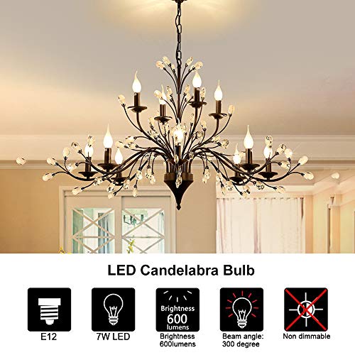 GALYGG E12 LED Candelabra Light Bulbs 60 Watt Equivalent, Warm White 2700K 600LM, Chandelier Bulb 7W CRI 90+ Non-Dimmable - 6 Packs - Thumbnail 4