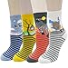 Cute Animal Design Women's Casual Comfortable Cotton Crew 4-Pack Socks