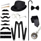 Ishua 1920s Men Costume Accessories, 17 pcs Old Men Gangster Costume Set, Roaring Retro Mens Gatsby Accessories 1920s