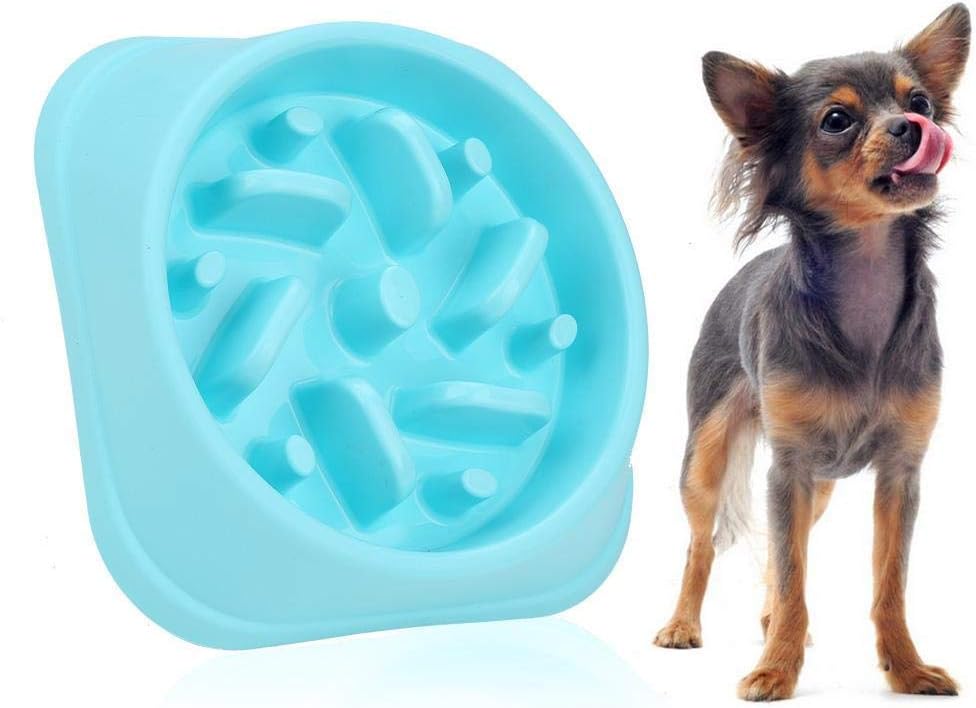 Fdit Slow Dog Food Bowl Dish Anti Choking Slow Eating Water Food Feeder Container Eating Plate(Blue)