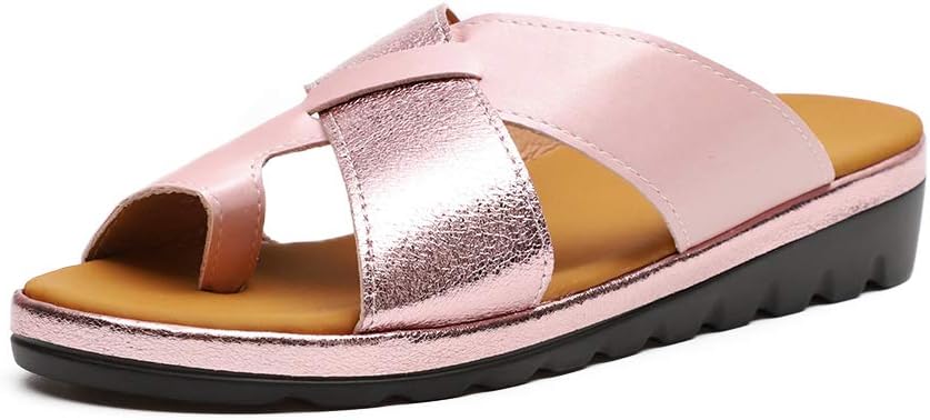 Women Comfy Platform Sandal Orthotic Shoes Summer Flat Toe Post Bunion Corrective Sandals Ladies Beach Travel Slippers Black Silver Gold Leopard Brown 3-9 UK Gold 40