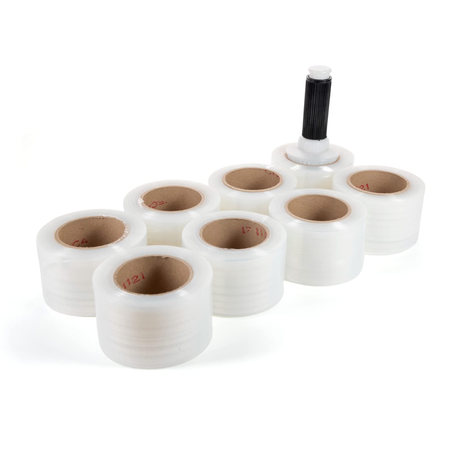 Photo 1 of IDL Packaging 3" Stretch Wrap Mini Roll, 700 feet, 120 Gauge (Pack of 8) with a Plastic Handle Included – Industrial Grade Clear Plastic Wrap – Improved Protection for Packing, Moving, or Office