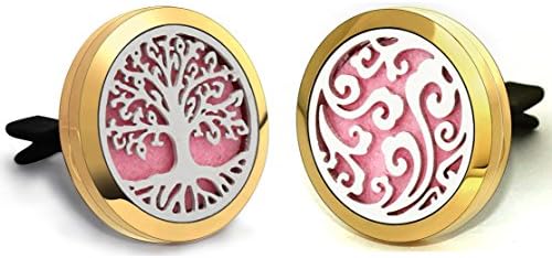 Office Home Car Air Freshener Aromatherapy Essential Oil Diffuser Locket Clip with 10 Refill Pads (2 Pcs Gold Car Diffusers)