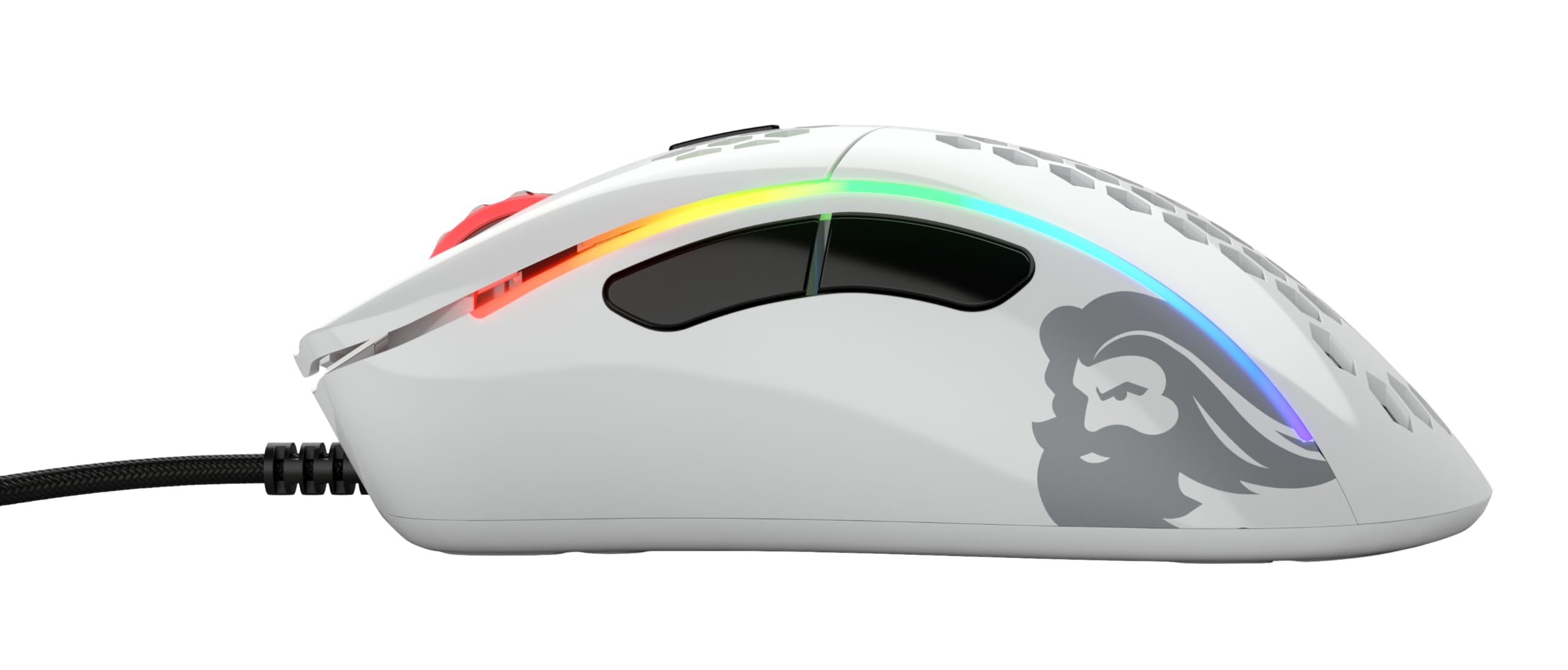 Glorious Gaming Model D- (Minus) Wired Gaming Mouse – superleichtes Wabendesign mit 61 g, RGB-Beleuchtung, ergonomisch, Pixart 3360 Sensor, Omron-Schaltern, PTFE-Füße, 6 Tasten – Glänzend Weiß 4