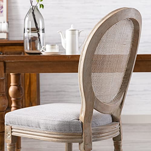 Chairus Farmhouse Dining Chairs Set of 2, Round Rattan Back French