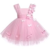 ODASDO Baby Toddler Kids Butterfly Dress Sleeveless High Low Tulle Princess Wedding Special Occasion Evening Ball Gown