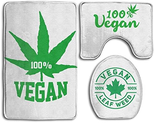 The Home Lover 3-Piece Bath/Bathroom Rug/mat Set 100% Vegan Leaf Weed White Bath Rug Mat,Contour Mat &amp; Lid Cover Non-Slip With Rubber Backing