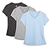 icyzone Workout Shirts Yoga Tops Activewear V-Neck T-Shirts For Women Running Fitness Sports Short Sleeve Tees (L, Black/Granite/Blue)