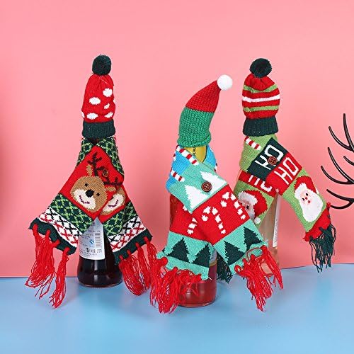 Christmas Table Decorations Creative Knit Scarves Hat Sets Wine Sets Christmas Champagne Bottle Sets Red old man