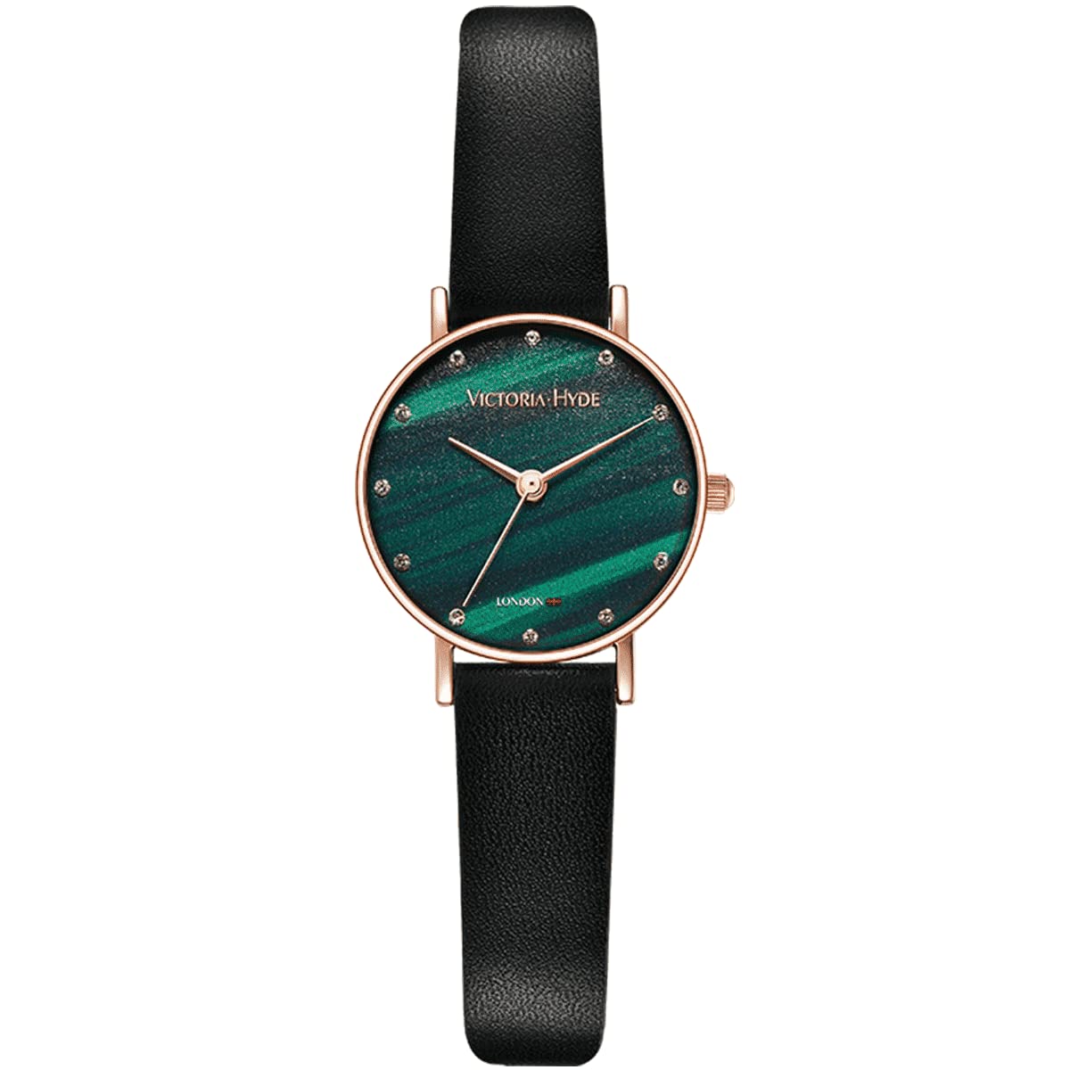VICTORIA HYDE Retro Ladies Watches Small Dial Analog Quartz Detachable Genuine Leather Strap Wristwatch (Green-Black)