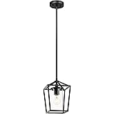 XiNBEi Lighting Black Pendant Light, Modern Farmhouse Adjustable Hanging Lantern Pendant Lighting for Kitchen Island Hallway 