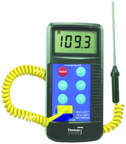 Thomas Traceable Workhorse Thermometer, Type K Thermocouple, -58 to 2372 Degree F, -50 to 1300 Degree C, Probe Range (Supplied with Unit) -45 to 230 Degree C, Accepts All Type K Probes