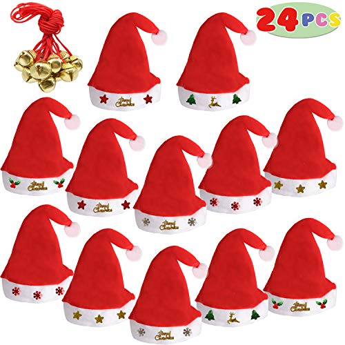 Kiddokids 12 Fancy Christmas Santa Hats with 12 Jingle Bell Necklaces Bulk for Christmas Party Favor Photo Booth; One Size Fits All. - Thumbnail 7