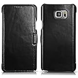 Note 5 Case,PERSTAR [Vintage Classic Series] [Genuine Leather] Flip Cover Folio Case, [1 Card Slot] with Magnetic Closure for Samsung Galaxy Note 5 (Vintage Black)