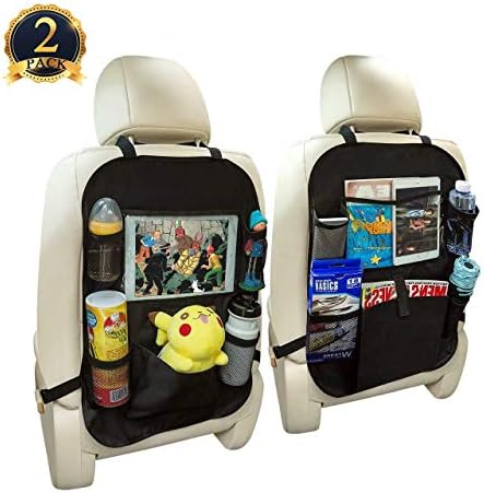 Tuoro Backseat Car Organizer Kick Mats, Car Seat Back Protectors with Clear 9.7" Tablet Holder + 5 Storage Pockets Back seat Organizer for Kids Toy Bottle Drink Vehicles Travel Accessories (2 Pack)
