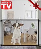 Magic Gate for Dogs,Queenii Pet Safety Gate, Portable Folding Mesh Magic Gate Baby Safety Gates, Safe Guard Install Anywhere, Safety Fence for Hall Doorway Wide Tall (Black)