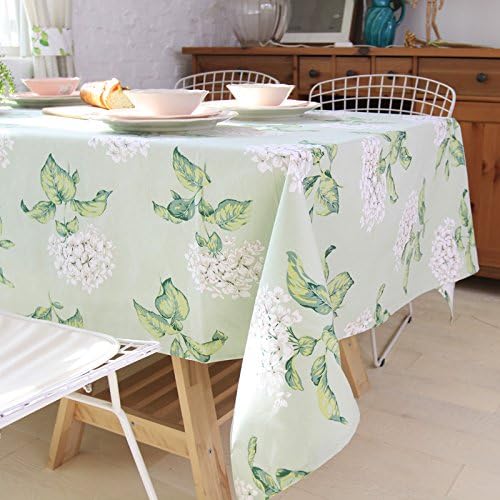 SITUMI Tablecloth Table Cover Cotton Coffee Tea Pale Green Hydrangea 90×90