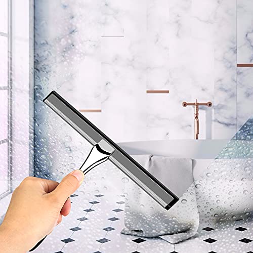 Duschabzieher Edelstahl Fensterabzieher Duschwischer mit Wandaufhänger ohne bohren Silikon-Wischlippe Fensterabzieher für Badezimmer, Spiegel, Fenster, Glasreinigung, Dusche, Badezimmer, Autoscheiben