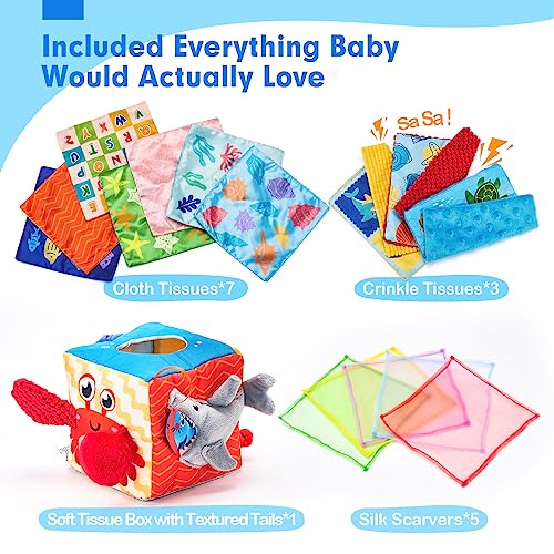 hahaland Baby Toys 3-6 Months Montessori Tissue Box for Babies, Sensory Toy Interactive Tissue Box and Mirror, Newborn Boy Gift