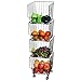 4-Tier Black Metal Wire Stackable Storage Baskets with Wheels/Rolling Organizer Bins for Kitchen, Bathroom, Laundry Room