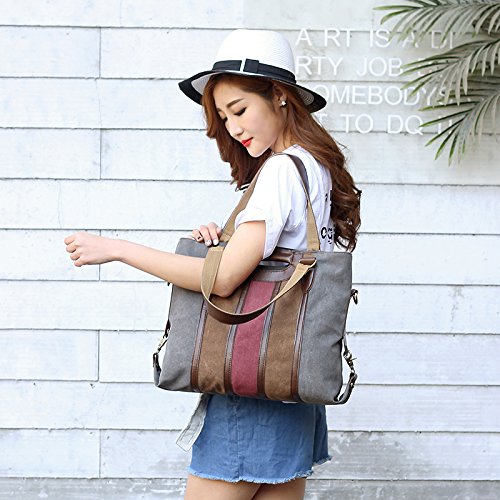 Womens Canvas Shoulder Handbag Fashion Stripe Casual Messenger Crossbody Travel Purse for Girls Grey - Thumbnail 7