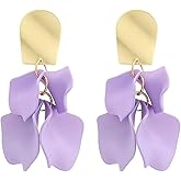 LPYO Rose Petal Earrings for Women Elegant Long Acrylic Flower Petal Tassel Dangle Earrings Exaggerated Handmade Boho Floral Statement Drop Earrings Valentine's Day Gift