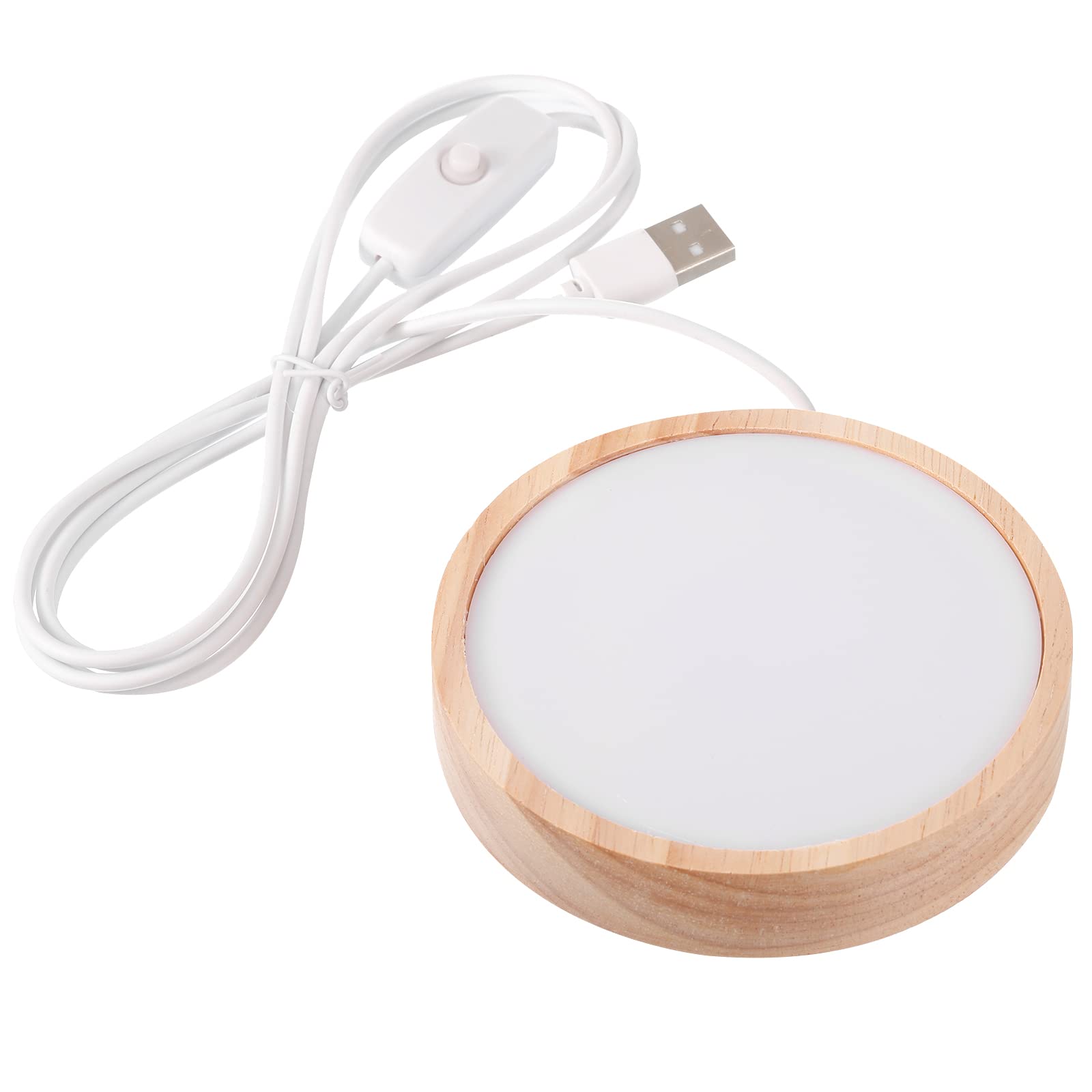 PATIKIL 4 Inch Wooden LED Light Base, Wood Light Display Base Stand Lighting with Switch for 3D Crystal Glass Resin Art, Cool White