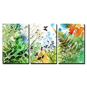 3 Piece Canvas Wall Art - Floral Spring and Summer Design, Watercolor Painting - Modern Home Art Stretched and Framed Ready to Hang - 16"x24"x3 Panels