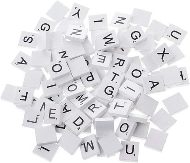 AAGOOD 100 Pcs Wooden Alphabet Scrabble Square Alphabet Alphabet Block with White crafts