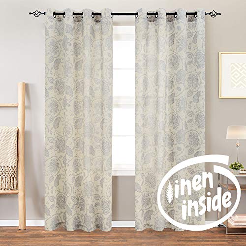 Paisley Scroll Printed Linen Curtains Grommet Top Medallion