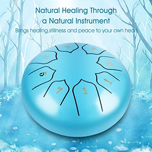 Diluling Steel Tongue Drum 8 Notes 6 Inch, Musical Drum Percussion Instrument with Finger Picks & Rubber Mallets, Awesome Gift for Children Adults Natural Sound for Relaxing Exploring