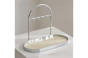 Shinpuru Metal Jewelry Organizer Stand & Key Holder Tray with Acrylic Base, Key Stand and Jewelry Tray with 5 Hooks, Perfect 