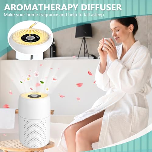 MELEDEN Air Purifiers for Bedroom with True HEPA13 Filters,Pet Air Purifier with Aroma Pad for Wildfires Smoke Pollen Dander,22dB Quiet Air Cleaners for Baby Room Office Dorm P60 (White)