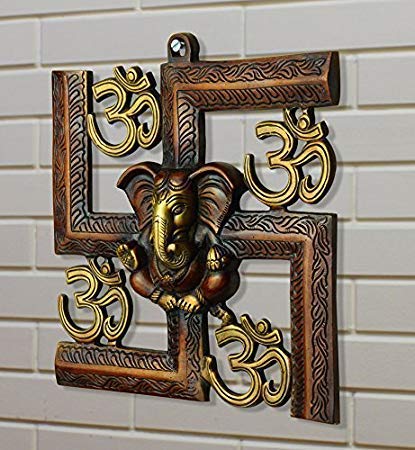 JSK Collection Brass Hindu god Lord Ganesha satiya om Plate Removable Wall Hanging Décor