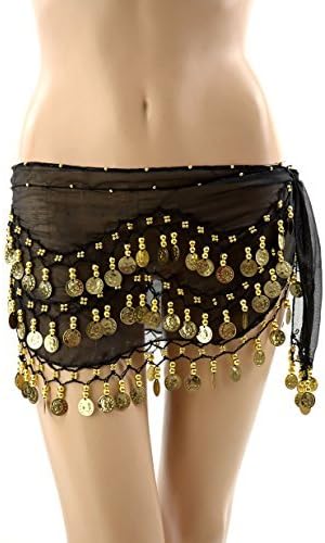 scarf with Black sequins Gold dance a piecette Oriental Pearl belly dance hip scarf belly dance by PERLE ORIENTALE