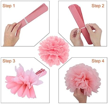 Paper Flower Pom Poms by Flower Head | 55 pcs | Party Decor - Halloween School Wedding Birthday Anniversary Baby Shower Thanksgiving BBQ Celebrations |50 pcs in 10 Colors + 5 Ribbon Rolls