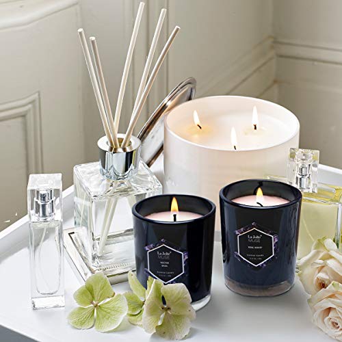 LA JOLIE MUSE Votive Scented Candles Gift Set - 4 Mini Natural Soy Wax Cobalt Blue Glass Candle, Coconut Berry/Rose/Raspberry/Basil