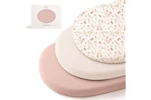 Konssy 3 Pack Stretchy Bassinet Sheets for Baby Girl Boy, Soft Breathable Baby Bassinet Mattress Sheets Fit for Hourglass Oval Cradle, Moses Basket Rectangle Mattress (Pink Spring)